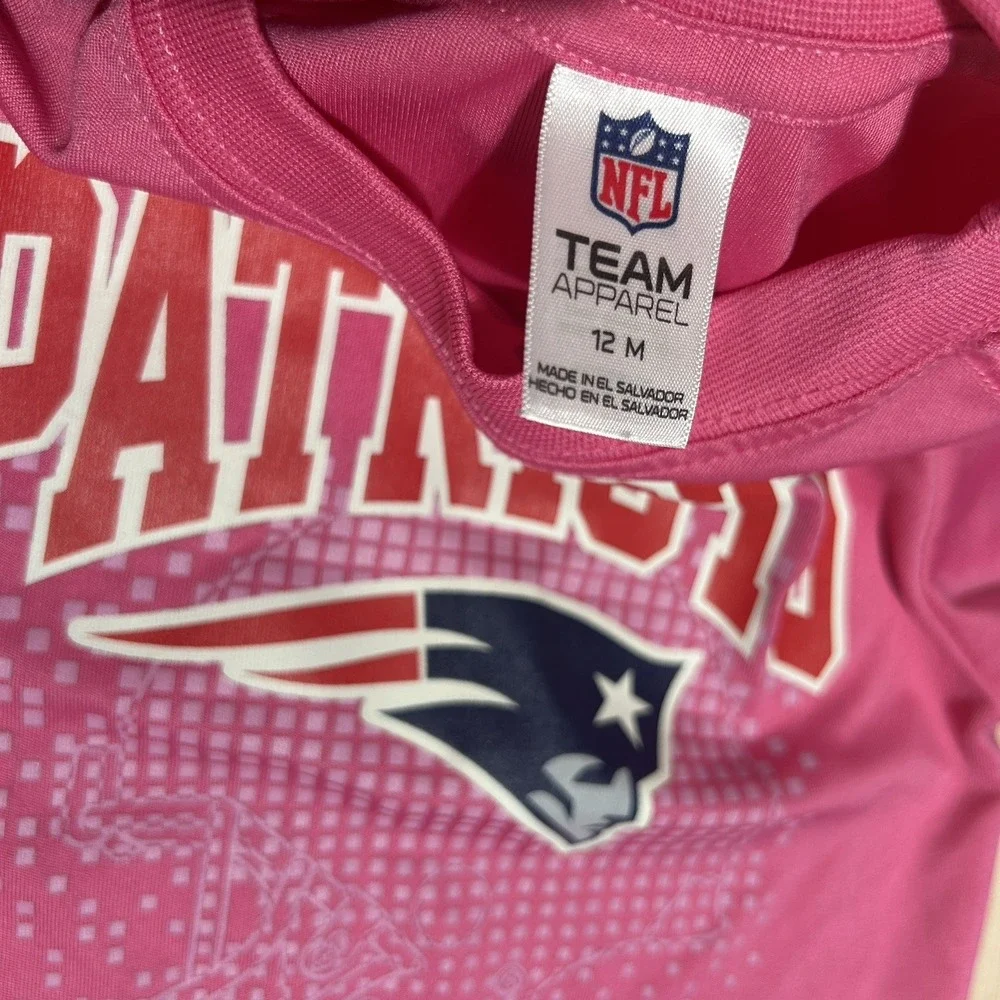 NFL Team Apparel New England Patriots Logo Girl Short Sleeve Shirt Pink 12 month